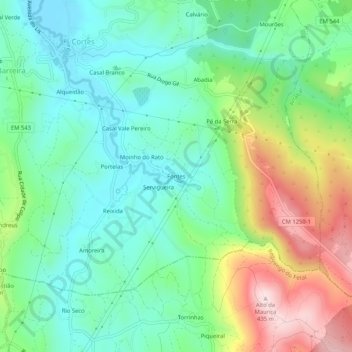 Topografische Karte Fontes, Höhe, Relief
