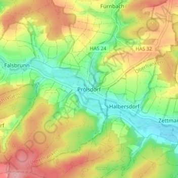 Topografische Karte Prölsdorf, Höhe, Relief
