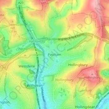 Topografische Karte Patcham, Höhe, Relief