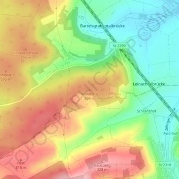 Topografische Karte Würzberg, Höhe, Relief