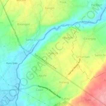 Topografische Karte Apacay, Höhe, Relief