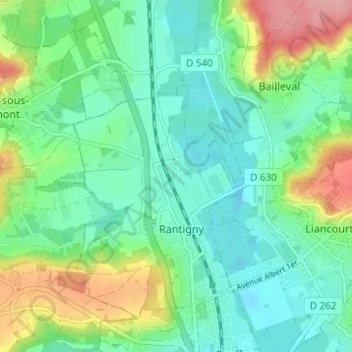 Topografische Karte Uny-Saint-Georges, Höhe, Relief