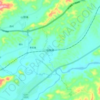 Topografische Karte 容西镇, Höhe, Relief