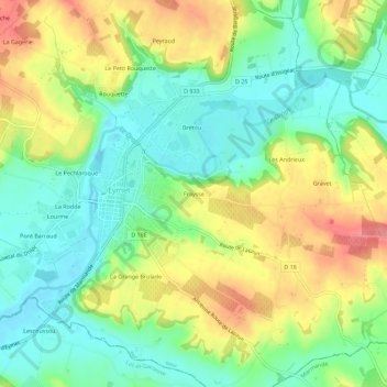 Topografische Karte Fraysse, Höhe, Relief