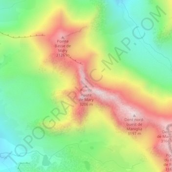 Topografische Karte Pointe Haute de Mary, Höhe, Relief