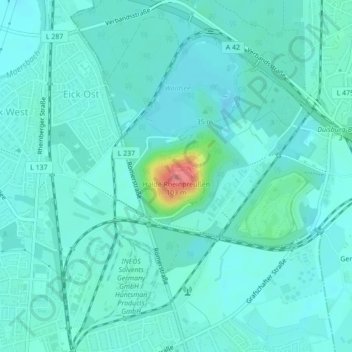 Topografische Karte Halde Rheinpreußen, Höhe, Relief