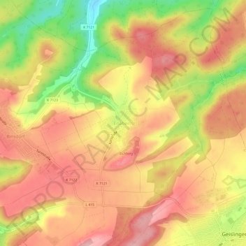 Topografische Karte Erlaheim, Höhe, Relief