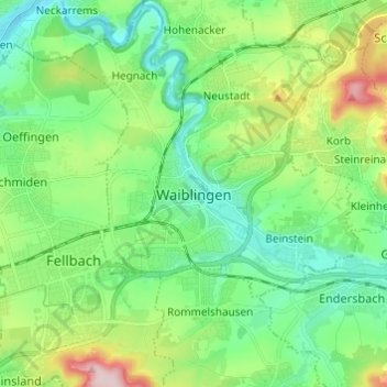 Topografische Karte Waiblingen, Höhe, Relief
