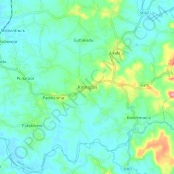 Topografische Karte Kinnigoli, Höhe, Relief