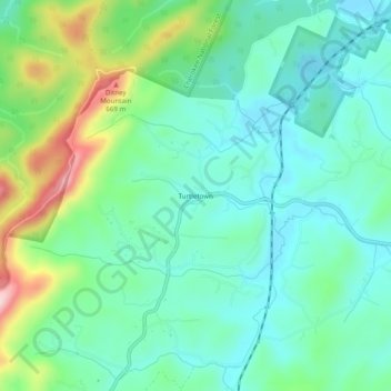 Topografische Karte Turtletown, Höhe, Relief