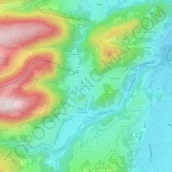 Topografische Karte Tiefenbach, Höhe, Relief