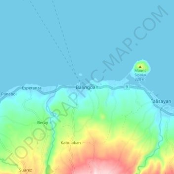 Topografische Karte Balingoan, Höhe, Relief