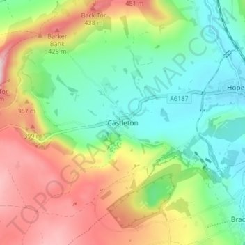 Topografische Karte Castleton, Höhe, Relief