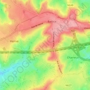 Topografische Karte Xhéneumont, Höhe, Relief