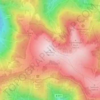 Topografische Karte Feldberg, Höhe, Relief