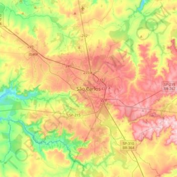 Topografische Karte São Carlos, Höhe, Relief