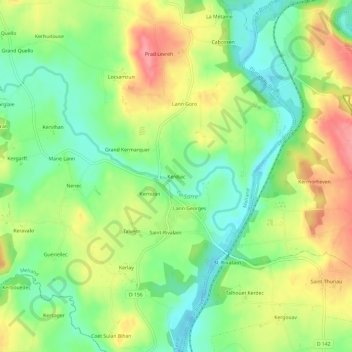 Topografische Karte Kerduic, Höhe, Relief