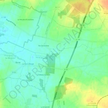 Topografische Karte Tesson, Höhe, Relief