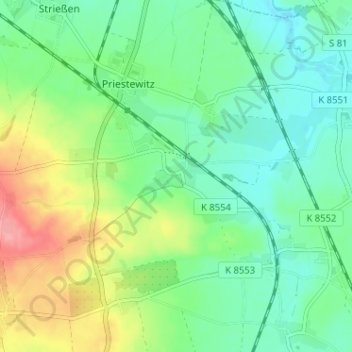 Topografische Karte Stauda, Höhe, Relief