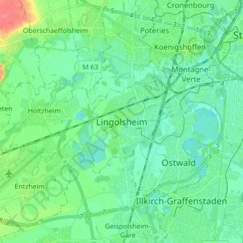 Topografische Karte Lingolsheim, Höhe, Relief