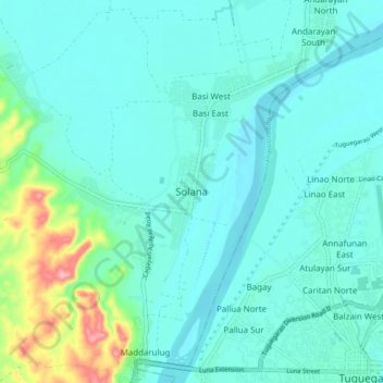 Topografische Karte Solana, Höhe, Relief
