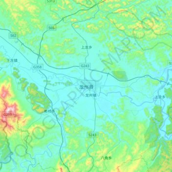 Topografische Karte 龙州县, Höhe, Relief
