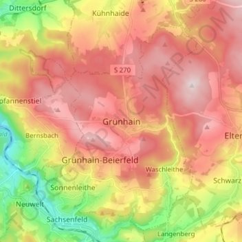 Topografische Karte Grünhain, Höhe, Relief