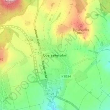 Topografische Karte Oberseifersdorf, Höhe, Relief