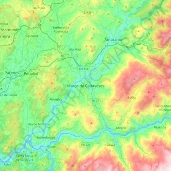 Topografische Karte Marco de Canaveses, Höhe, Relief