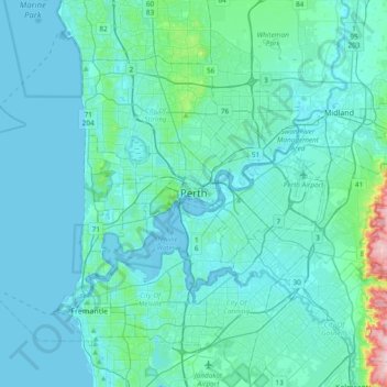 Topografische Karte Perth, Höhe, Relief