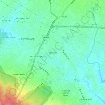 Topografische Karte Ogalwāla, Höhe, Relief