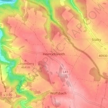 Topografische Karte Heinrichsreith, Höhe, Relief