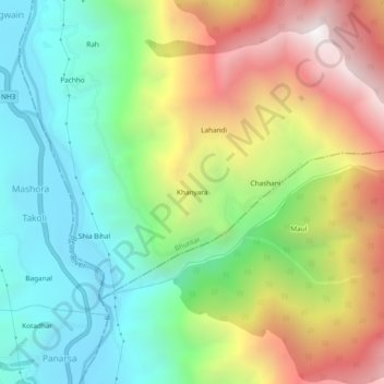 Topografische Karte Khanyara, Höhe, Relief