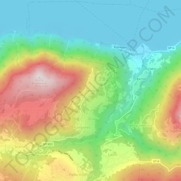 Topografische Karte Verna, Höhe, Relief