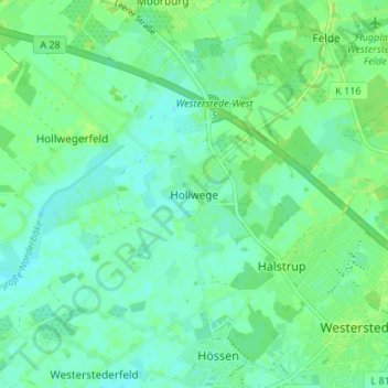 Topografische Karte Hollwege, Höhe, Relief