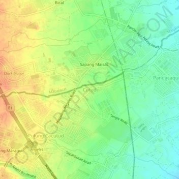 Topografische Karte Cutud, Höhe, Relief