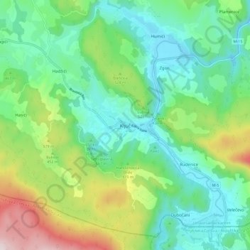 Topografische Karte Ključ, Höhe, Relief