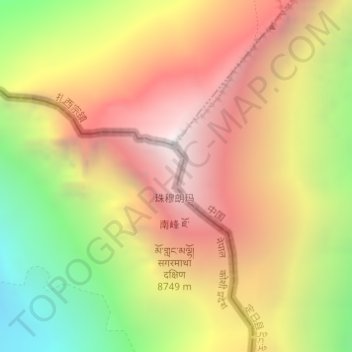 Topografische Karte Hillary Step, Höhe, Relief