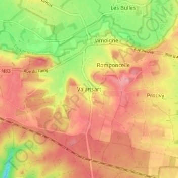 Topografische Karte Valansart, Höhe, Relief