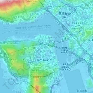 Topografische Karte 青衣漁民村, Höhe, Relief