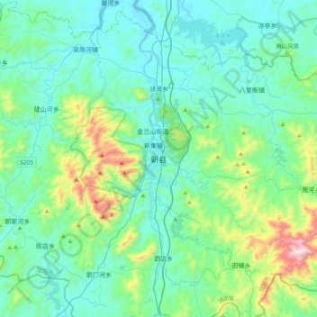 Topografische Karte 新县, Höhe, Relief