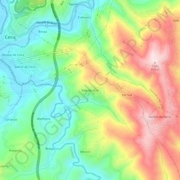 Topografische Karte Vale do Açor, Höhe, Relief