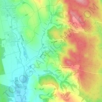 Topografische Karte Buchschachen, Höhe, Relief