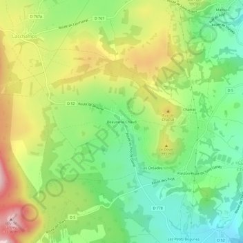 Topografische Karte Beaune-le-Chaud, Höhe, Relief