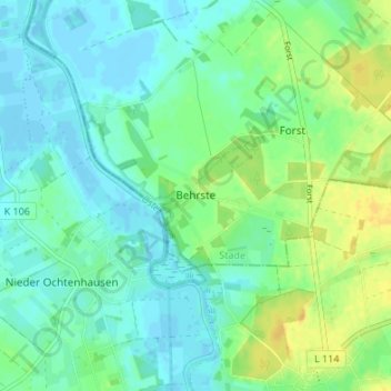 Topografische Karte Behrste, Höhe, Relief