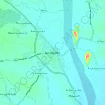 Topografische Karte Nandigama, Höhe, Relief