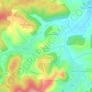 Topografische Karte Riedberg, Höhe, Relief