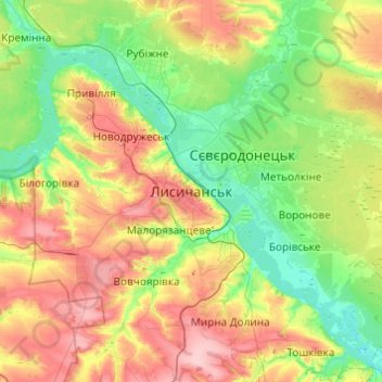 Topografische Karte Lyssytschansk, Höhe, Relief