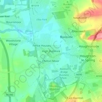 Topografische Karte High Dubmire, Höhe, Relief