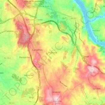 Topografische Karte Pedroso, Höhe, Relief